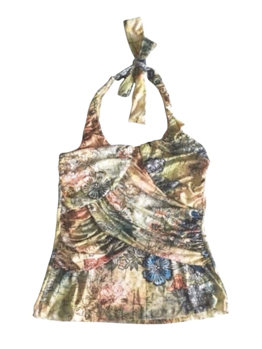 new Boho Chic ❤︎ Romantic Artsy Floral Print Draped Halter Top ❤︎ Pin Up Chic L - Picture 3 of 16